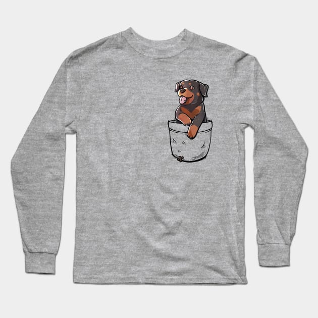 Pocket Cute Rottweiler Dog Long Sleeve T-Shirt by TechraPockets